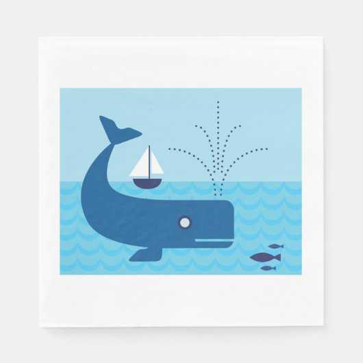 Serviette En Papier Baleine nautique et voilier Océan Blue Sea (Devant)