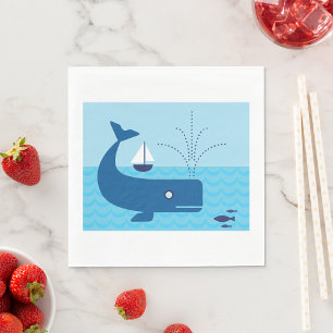 Serviette En Papier Baleine nautique et voilier océan mer bleue