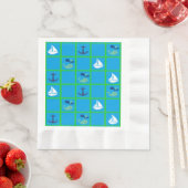 Serviette En Papier Baleine nautique, Voilier, Ancre Blue Green Napkin (En situation)