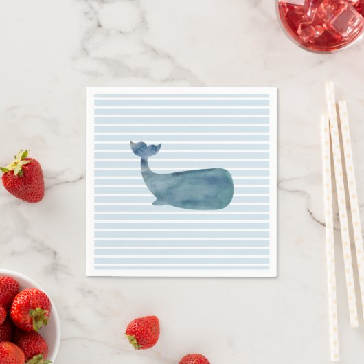 Serviette En Papier Baleine Ocean Blue Stripe Papier Napkin (En situation)