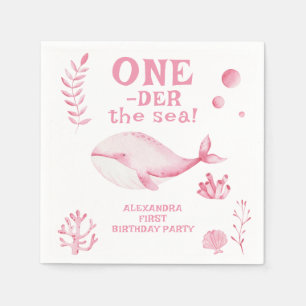 Serviette En Papier Baleine Rose Oneder la mer 1er anniversaire 