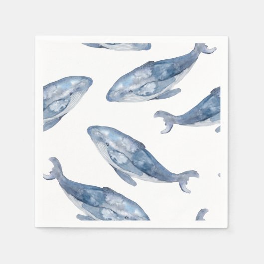 Serviette En Papier Baleines à bosse en aquarelle (Devant)