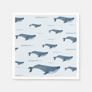 Serviette En Papier Baleines Bleues Baignant Dans L'Océan