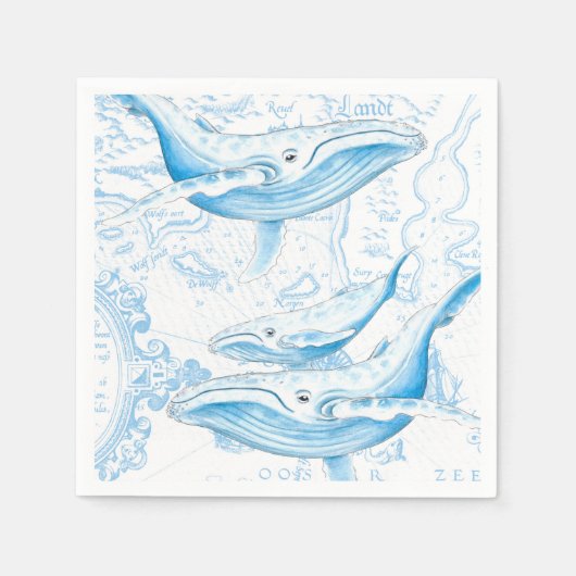 Serviette En Papier Baleines bleues Famille Blanc (Devant)