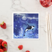 Serviette En Papier Baleines tueuses sur Pleine lune Napkins bleu (En situation)