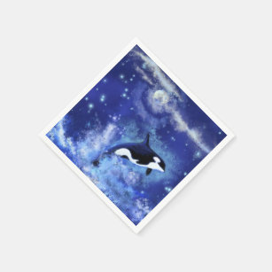 Serviette En Papier Baleines tueuses sur Pleine lune Napkins bleu