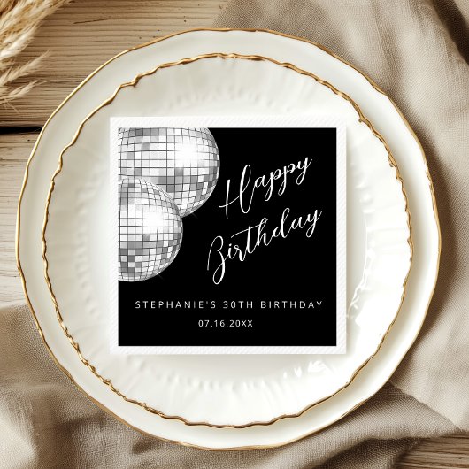 Serviette En Papier Balle d'Adulte Argent et Black Disco