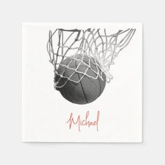 Serviette En Papier Balle de basket-ball noir et blanc & filet Votre n