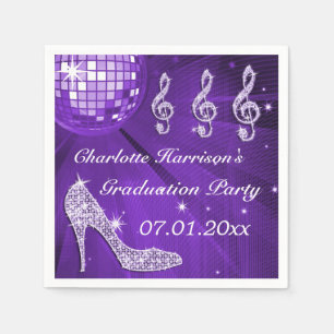 Serviette En Papier Balle de Disco Violet et Talons à Paillettes Gradu