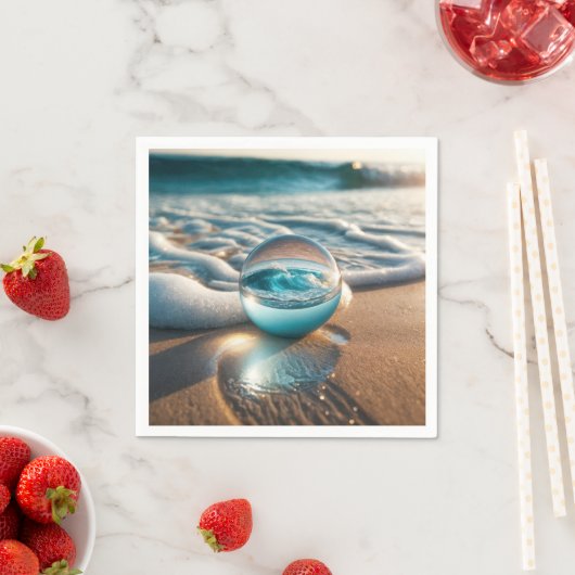 Serviette En Papier Balle De Plage Avec Vague Océanique (En situation)