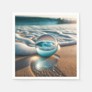 Serviette En Papier Balle De Plage Avec Vague Océanique
