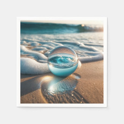 Serviette En Papier Balle De Plage Avec Vague Océanique (Devant)