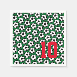Serviette En Papier Balle de soccer blanc noir vert nombre personnalis
