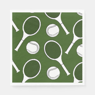 Serviette En Papier Balle de tennis et raquette noir blanc sur vert