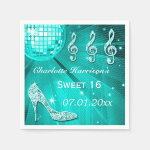 Serviette En Papier Balle Disco bleu turquoise et talons étincelants d