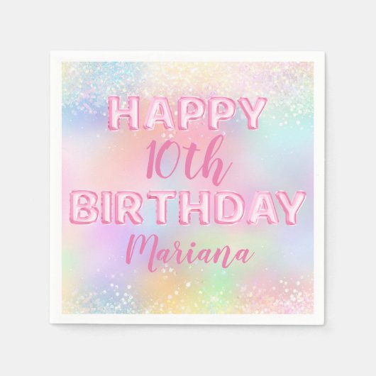 Serviette En Papier Balle rose arc-en-ciel fête d'anniversaire (Devant)