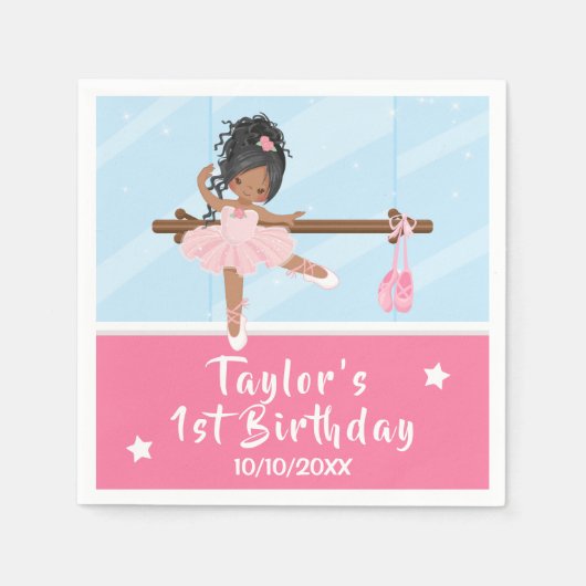 Serviette En Papier Ballerina Afro-Américaine Pink Tutu Anniversaire N (Devant)