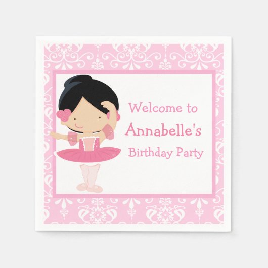 Serviette En Papier Ballerina aux cheveux noirs mignons fête d'anniver (Devant)