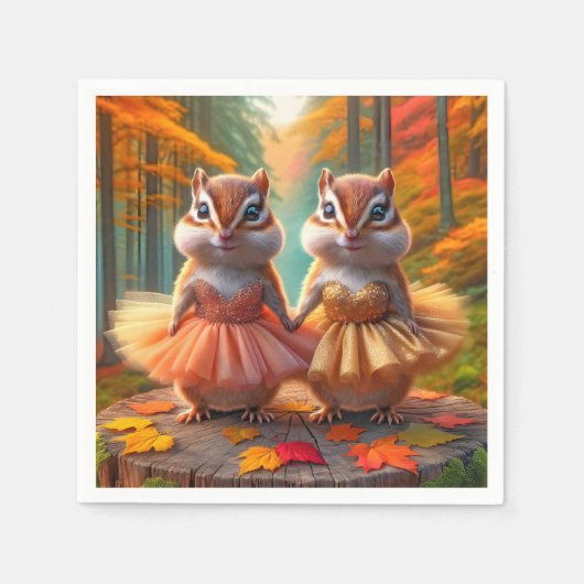 Serviette En Papier Ballerina Chipmund sur une tige d'arbre d'automne (Devant)