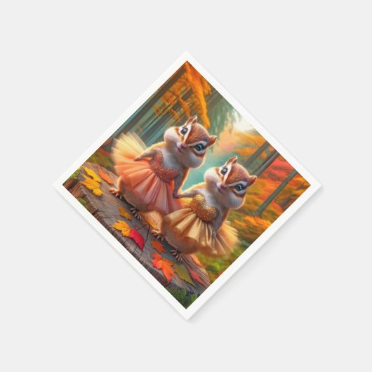 Serviette En Papier Ballerina Chipmund sur une tige d'arbre d'automne (Coin)