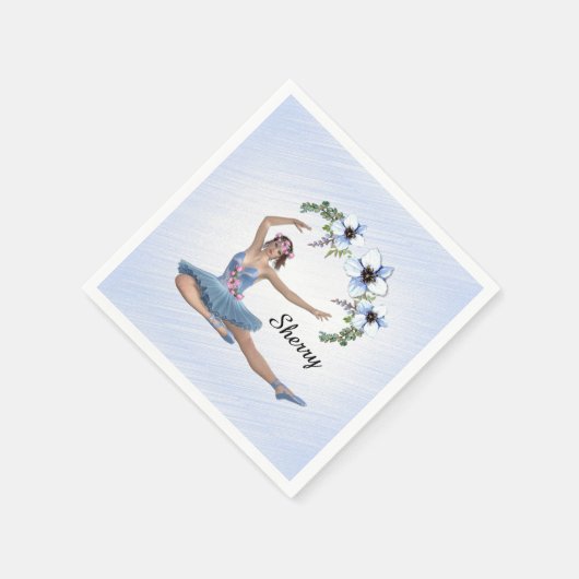 Serviette En Papier Ballerina en bleu Nom personnel (Coin)