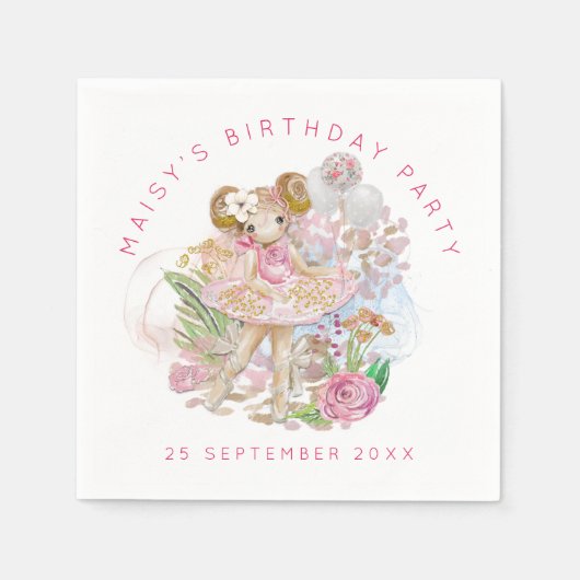 Serviette En Papier Ballerina Floral Rose Gold Nom Anniversaire (Devant)