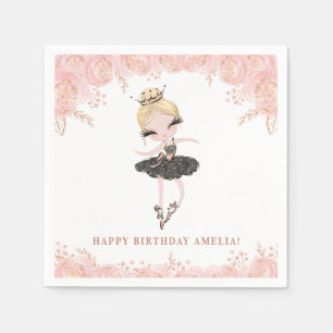 Serviette En Papier Ballerine blonde en robe noire Fleur Anniversaire