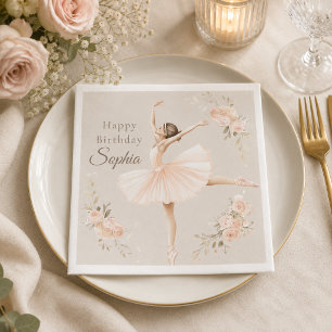 Serviette En Papier Ballerine Personnalisée Anniversaire Blush Floral