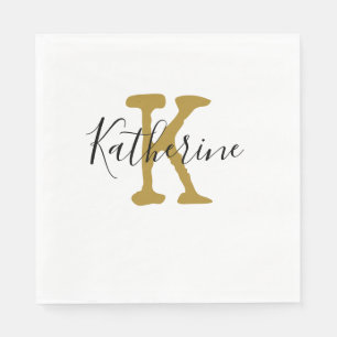 Serviette En Papier Balles de golf à monogramme initial et nom en or