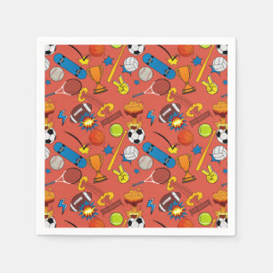 Serviette En Papier Balles de sport rétro de bande dessinée