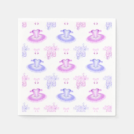Serviette En Papier Ballet rose et violet Anniversaire Chaussures Tutu (Devant)