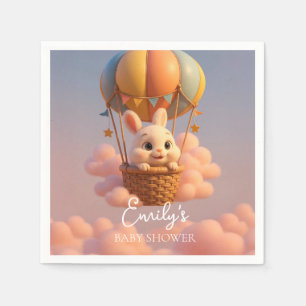 Serviette En Papier Ballon à air chaud de lapin Dreamy avec nuages ros