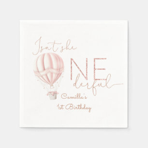 Serviette En Papier Ballon à air chaud rose superbement fille 1er anni