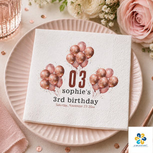 Serviette En Papier Ballon en or rose pailleté aquarelle pour 3ème ann