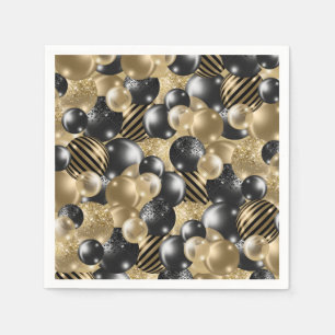 Serviette En Papier Ballon Or Noir Moderne 50e Anniversaire