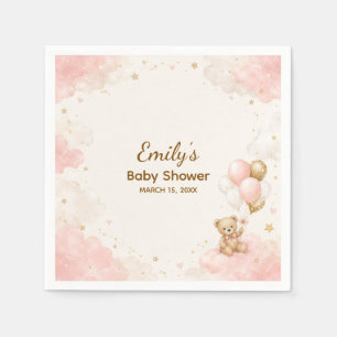 Serviette En Papier Ballon Ourson Rose Fête de Naissance Papier