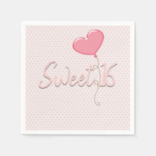 Serviette En Papier Ballon Sweet 16 Cœur Rose