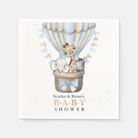Serviette En Papier Ballons à air chaud Cute Safari Animaux Baby showe (Devant)