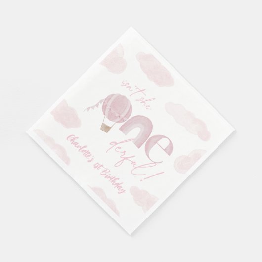 Serviette En Papier Ballons à air chaud impeccable rose 1er anniversai (Coin)