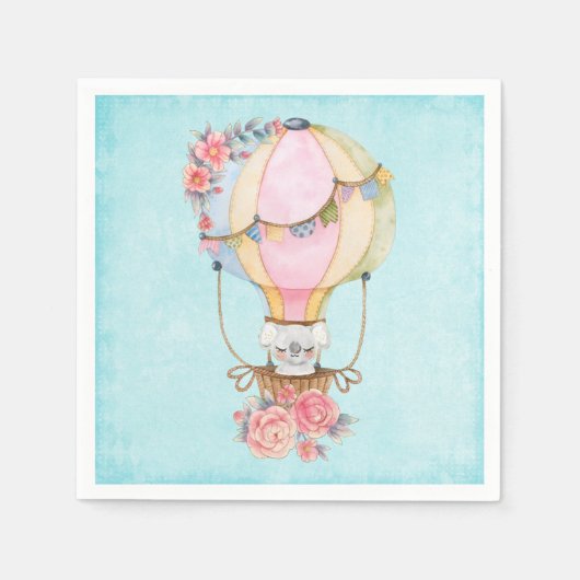 Serviette En Papier Ballons à air chaud mignon avec aquarelle à ours (Devant)
