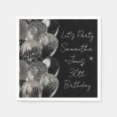 Serviette En Papier Ballons Anniversaire Black Silver Parties scintill (Devant)