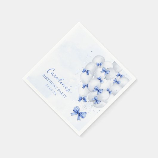 Serviette En Papier Ballons bleu Bow Anniversaire serviettes (Coin)