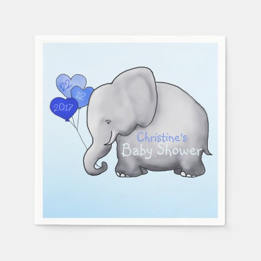 Serviette En Papier Ballons bleus Baby shower éléphant garçon (Devant)