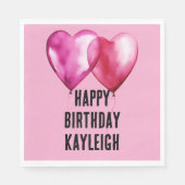 Serviette En Papier Ballons Coeur Rose Anniversaire (Devant)
