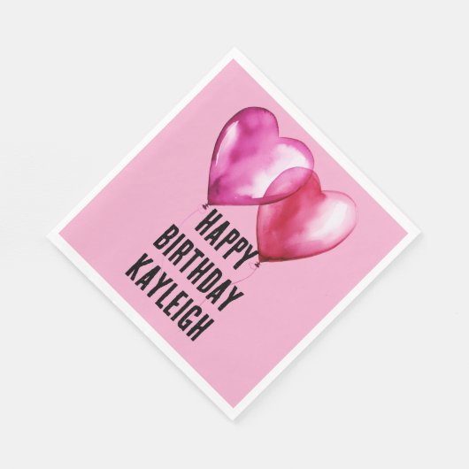 Serviette En Papier Ballons Coeur Rose Anniversaire (Coin)