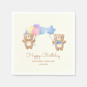 Serviette En Papier Ballons colorés Ours Garçons Joyeux Anniversaire