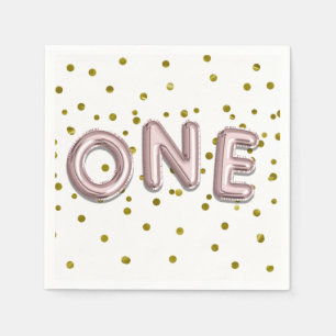 Serviette En Papier Ballons Confetti Or Rose Fête d'anniversaire UNE 1