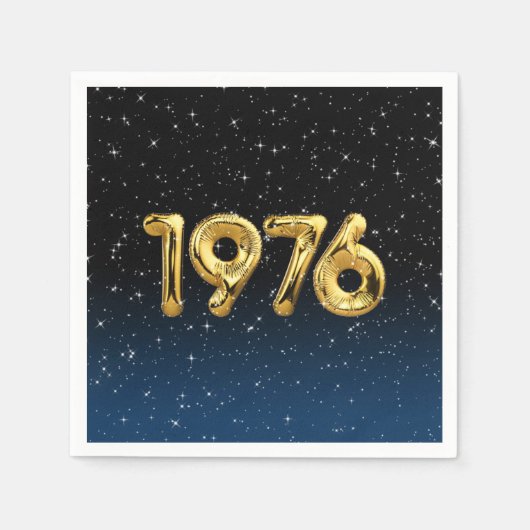 Serviette En Papier Ballons D'Anniversaire 1976 En Étoiles (Devant)