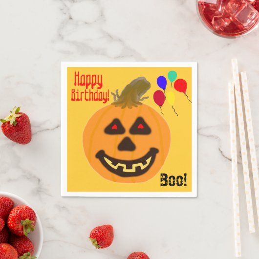 Serviette En Papier Ballons d'Anniversaire Citrouille orange souriant (En situation)