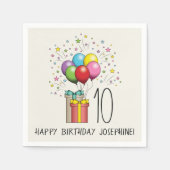 Serviette En Papier Ballons D'Anniversaire Et Présente Avec L'Âge Et L (Devant)